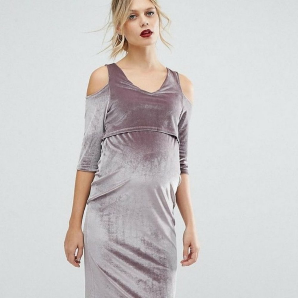 NEW ASOS Maternity Velvet Cold Shoulder Dress